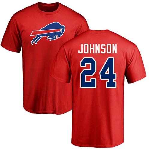 Men NFL Buffalo Bills #24 Taron Johnson Red Name and Number Logo T Shirt->nfl t-shirts->Sports Accessory
